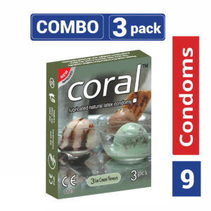 Coral 3 Ice Cream Flavors Lubricated Natural Latex Condom – 3 Packs Combo